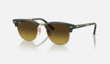 Ray-Ban Clubmaster Folding RB2176 — Green on Gold / Brown — quarter view