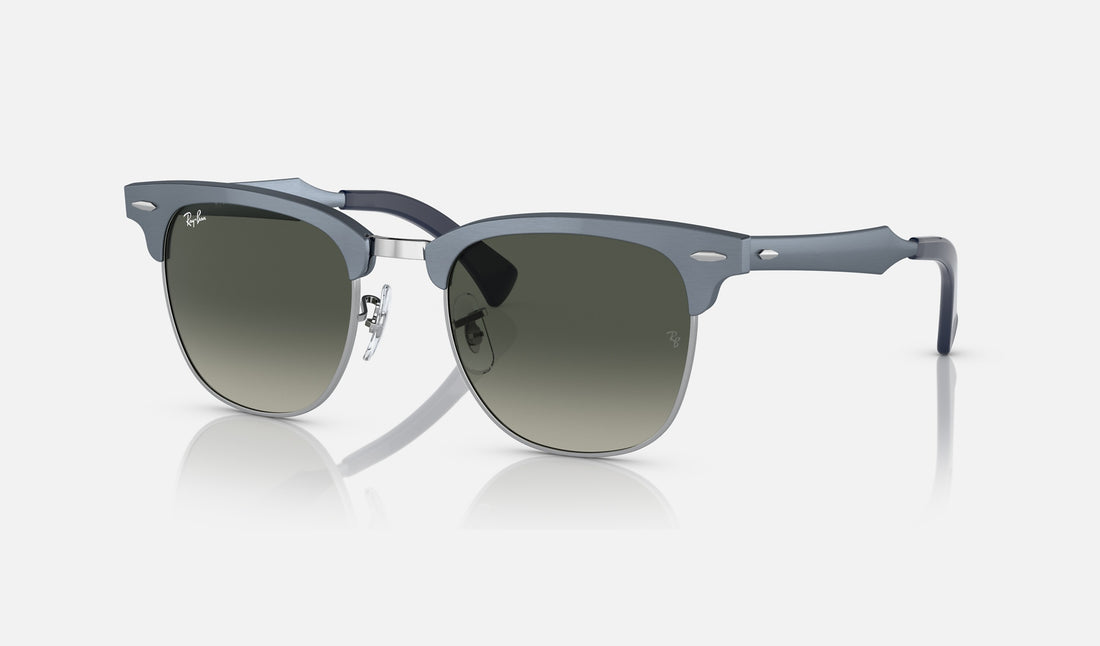 Ray-Ban Clubmaster Aluminum RB3507 — Blue on Silver / Grey — quarter view
