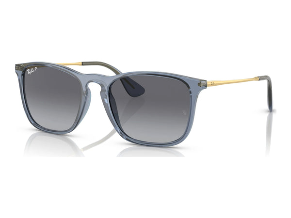 Ray-Ban Chris RB4187 — Transparent Blue / Grey Polarized — quarter view