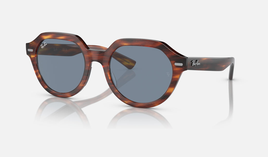 Ray-Ban Gina RB4399 — Striped Havana / Blue — quarter view
