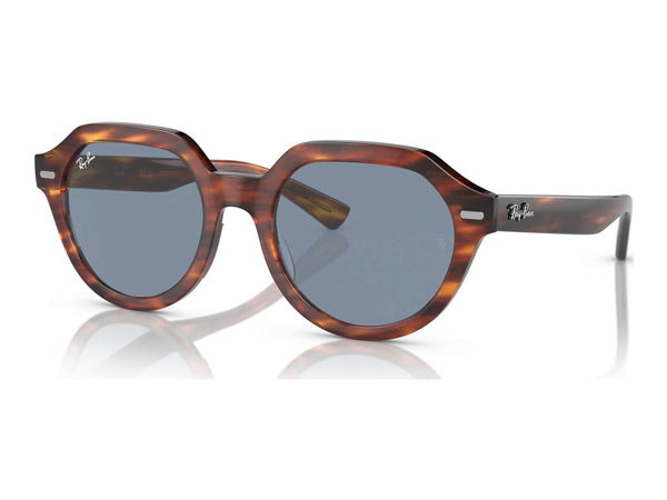 Ray-Ban Gina RB4399 — Striped Havana / Blue — quarter view