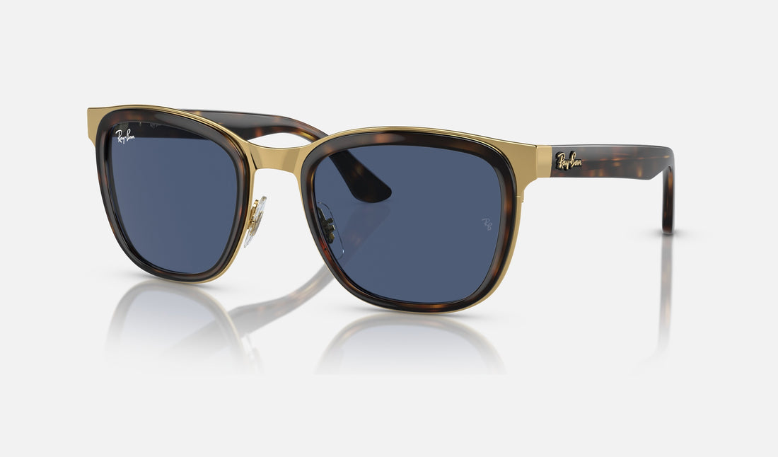 Ray-Ban Clyde RB3709 — Havana on Gold / Dark Blue — quarter view