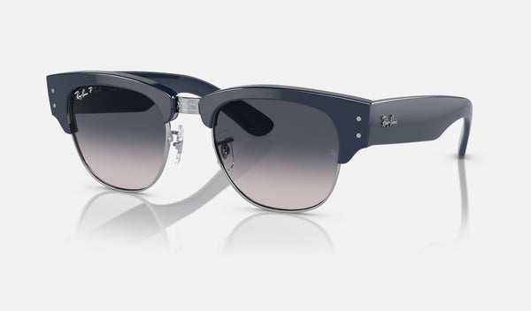 Ray-Ban Mega Clubmaster RB0316S — Blue on Silver / Blue Polarized — quarter view