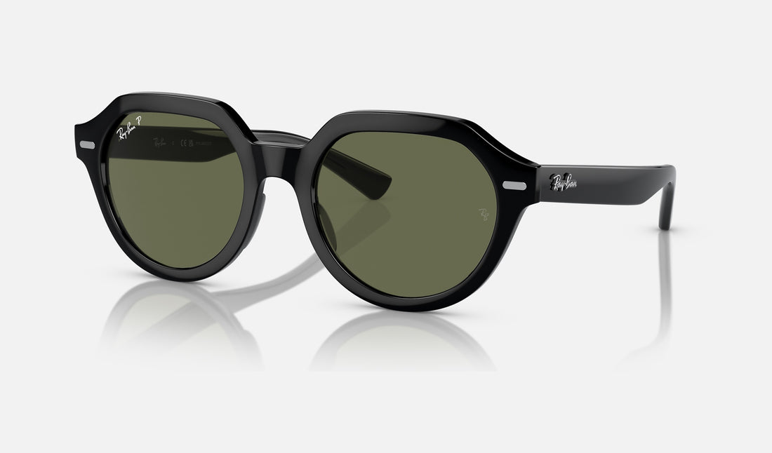 Ray-Ban Gina RB4399F — Black / Green Polarized — quarter view
