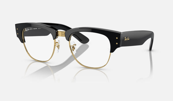 Ray-Ban Mega Clubmaster RB0316S — Black on Gold / Clear/blue — quarter view