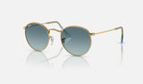 Ray-Ban Round Metal RB3447 — Gold / Blue — quarter view