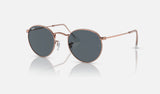 Ray-Ban Round Metal RB3447 — Rose Gold / Blue — quarter view