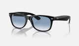 Ray-Ban New Wayfarer Low Bridge Fit RB2132F — Black / Blue — quarter view