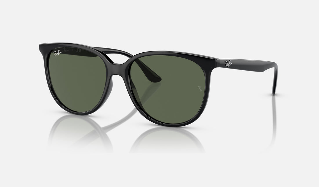 Ray-Ban RB4378F — Black / Dark Green — quarter view