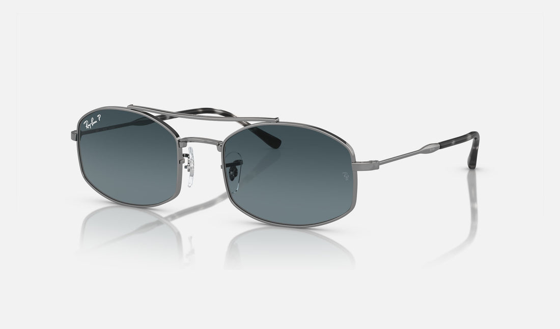 Ray-Ban RB3719 — Gunmetal / Dark Blue Polarized — quarter view