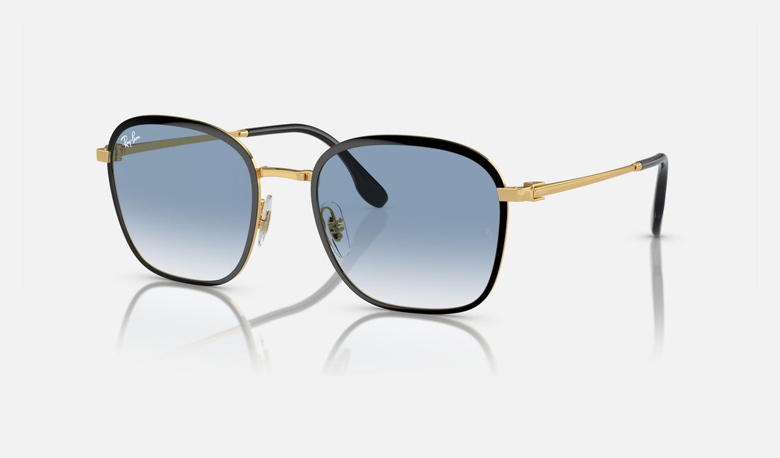 Ray-Ban RB3720 — Black on Gold / Light Blue — quarter view