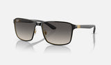 Ray-Ban RB3721 — Black on Gold / Grey — quarter view