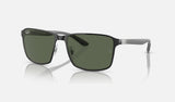 Ray-Ban RB3721 — Black on Silver / Dark Green — quarter view