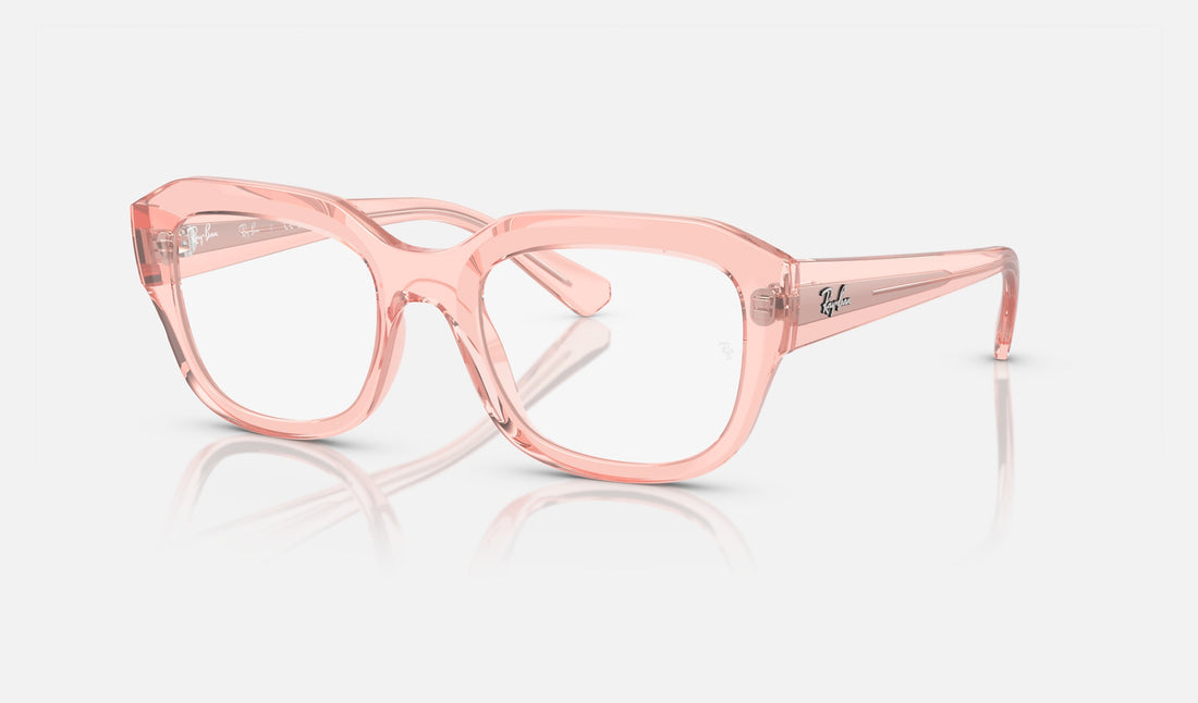 Ray-Ban Leonid RX7225 — Transparent Pink — quarter view