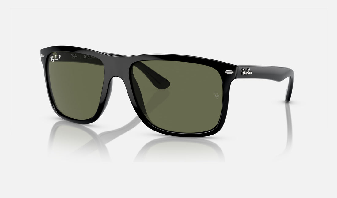 Ray-Ban Boyfriend Two RB4547 — Black / Green Polarized — quarter view