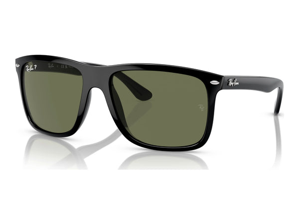 Ray-Ban Boyfriend Two RB4547 — Black / Green Polarized — quarter view