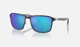 Ray-Ban RB3721CH — Black on Silver / Blue Polarized+ — quarter view