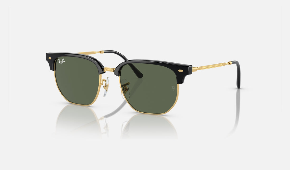Ray-Ban Junior Junior New Clubmaster RJ9116S — Black on Gold / Dark Green — quarter view
