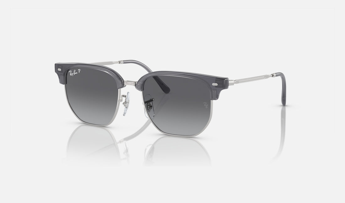 Ray-Ban Junior Junior New Clubmaster RJ9116S — Opal Blue on Silver / Grey Polarized — quarter view