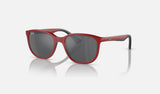 Ray-Ban Junior RJ9078S — Red on Black / Silver/grey — quarter view