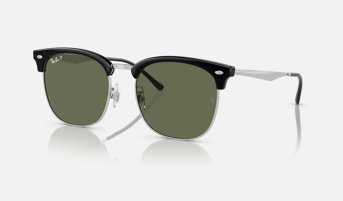 Ray-Ban RB4418D — Black on Silver / Dark Green Polarized — quarter view