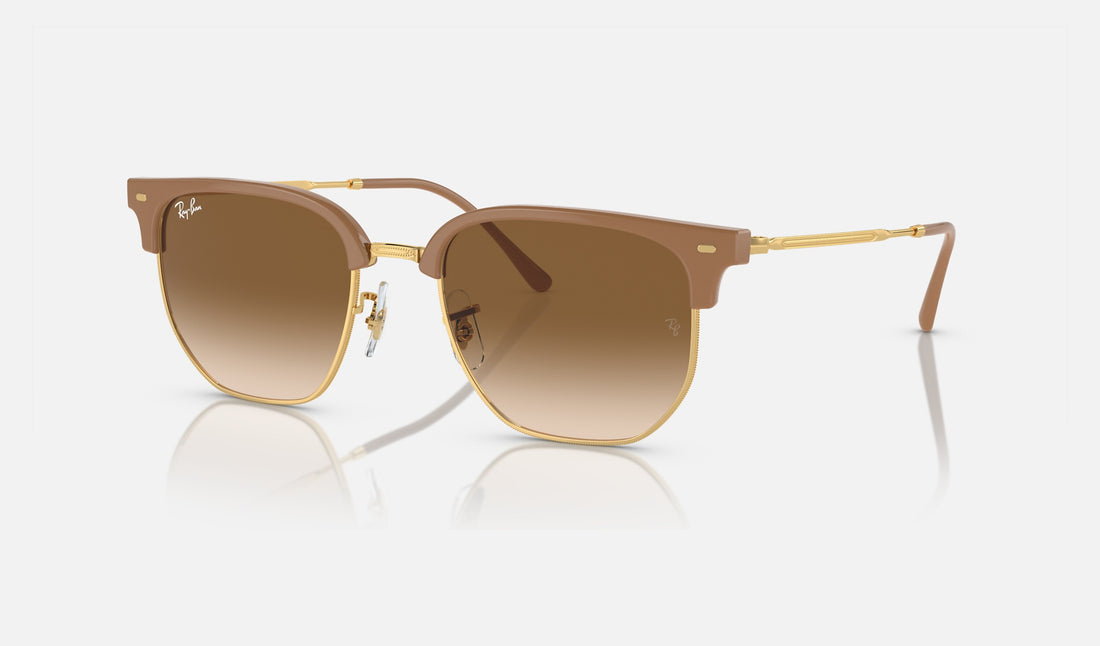Ray-Ban New Clubmaster RB4416 — Beige on Gold / Light Brown — quarter view