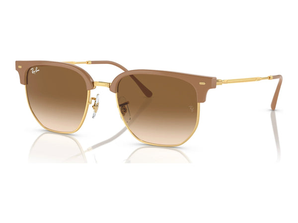 Ray-Ban New Clubmaster RB4416 — Beige on Gold / Light Brown — quarter view