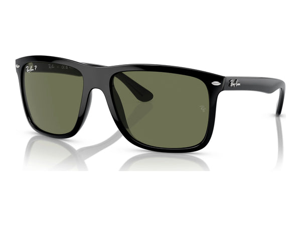 Ray-Ban Boyfriend Two RB4547F — Black / Green Polarized — quarter view