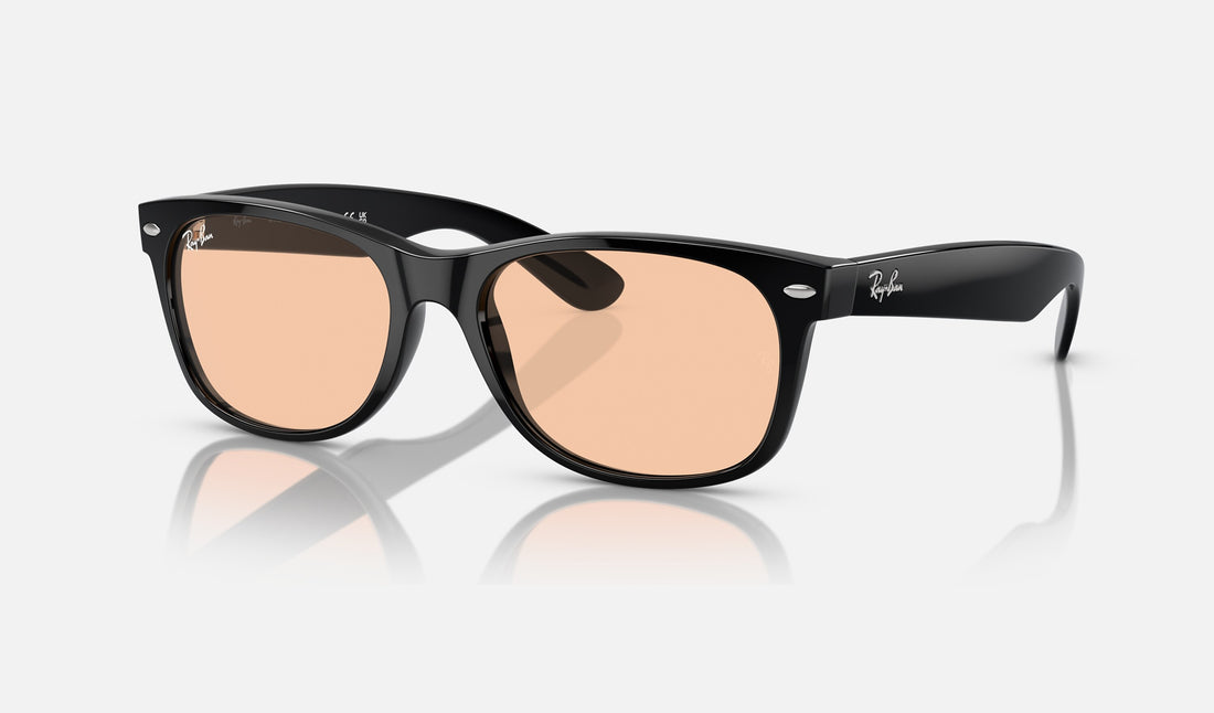 Ray-Ban New Wayfarer Low Bridge Fit RB2132F — Black / Pink — quarter view