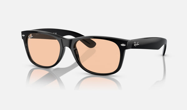 Ray-Ban New Wayfarer Low Bridge Fit RB2132F — Black / Pink — quarter view