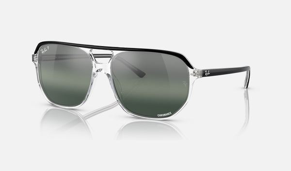 Ray-Ban Bill One RB2205 — Black on Transparent / Silver/blue Polarized+ — quarter view