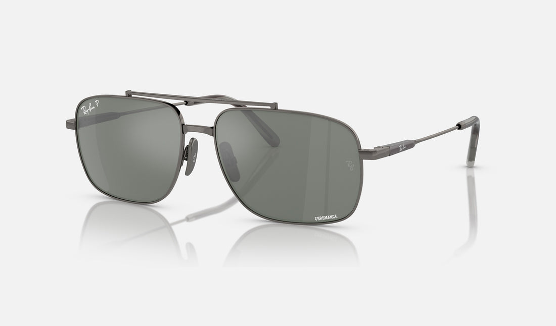 Ray-Ban Michael Titanium RB8096 — Gunmetal / Silver/grey Polarized+ — quarter view
