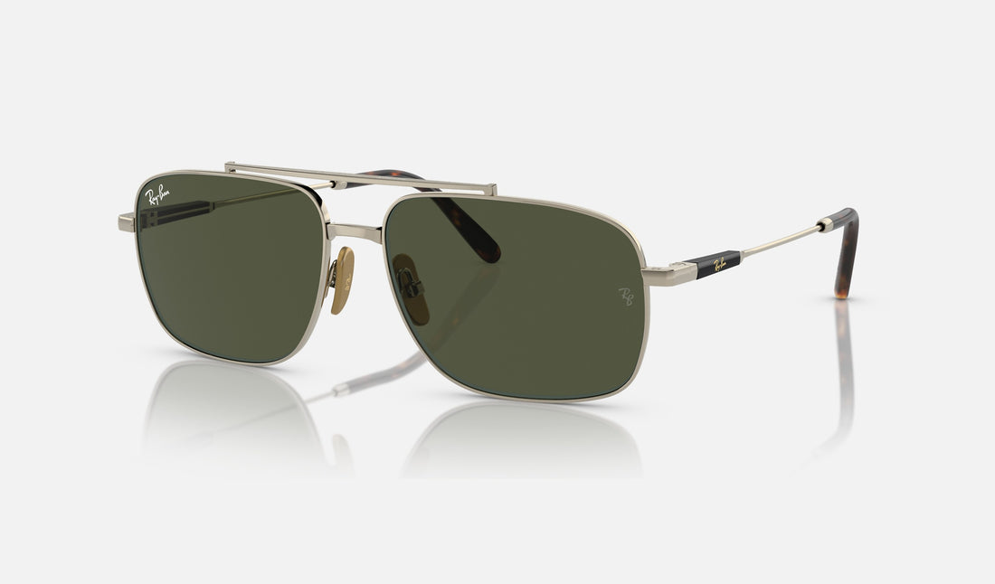 Ray-Ban Michael Titanium RB8096 — Arista Gold / Green — quarter view